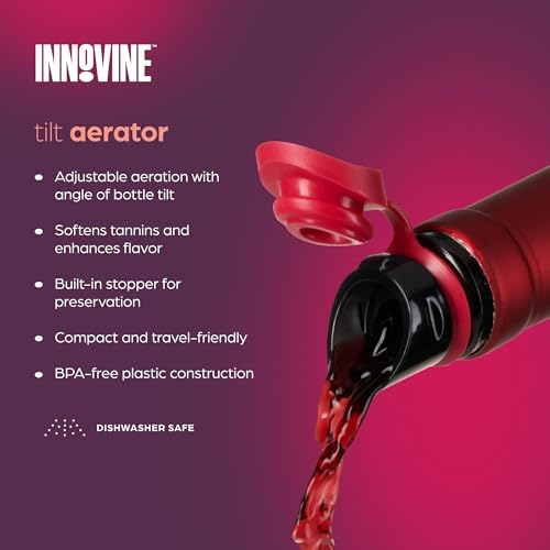 Innovine Wine Aerator Pourer with Built In Stopper, Tilt Design to Enhanced Flavor and Smooth Taste, Easy Pour, No Drip, Perfect for Red & White Wines, Home Bar Accessories, Set of 1, Raspberry