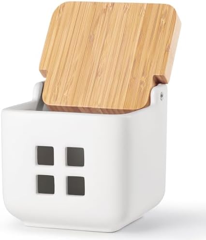 RQYIXI Ceramic Garlic Keeper with Bamboo Lid, Ventilated,White