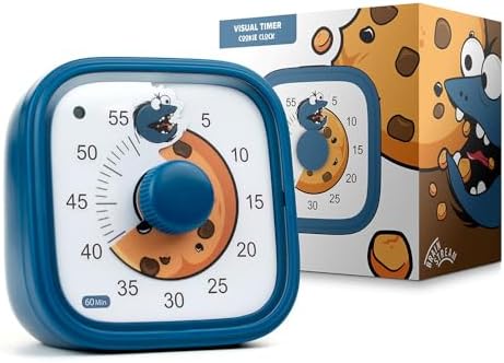 Visual Timer for Kids – Cookie Monster Clock - Silent Time Management – 60 Minute Countdown – Focus and Productivity Tool – for Classroom, Toddlers, Study, Toothbrush – Fun Design – Adjustable Alarms