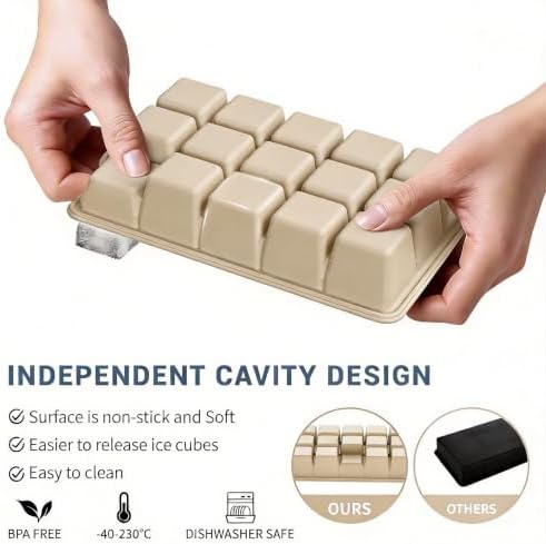 Silicone Ice Cube Tray 2 Pack, HANCELANT Ice Cube Mold, Ice Trays for Freezer with Lid for Whiskey, Cocktail, Drinks and Food, Freezer, BPA Free, Easy Release