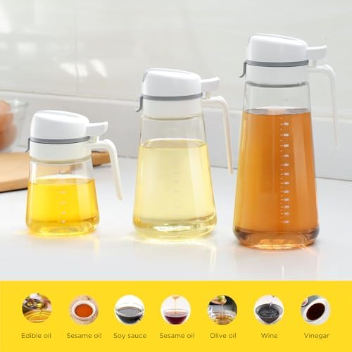 Oil Dispenser Bottle, 29oz Glass Oil Bottle with Scale, Kitchen