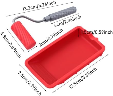 Silicone Roller with Silicone Tray, Rubber Glue Kit, Reusable Professional Paint Kit Suitable for Artistic Crafts, Woodworking, Adhesive and Larger Glue Up Projects (Red)
