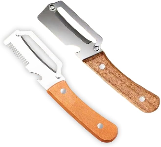 Multifunctional Vegetable Peeler with Wooden Handle, 3-in-1 Stainless Steel Fruit Peeler, Julienne Shredder, Kitchen Bottle Opener, Manual Veggie Slicer for Potatoes & Carrots, Style A+B 2PCS