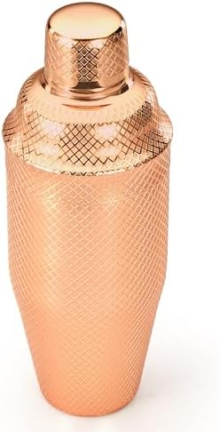 Barfly 3-Piece Diamond Lattice Etch Japanese Cocktail Shaker Set (24 Oz/700ml), Copper Plated