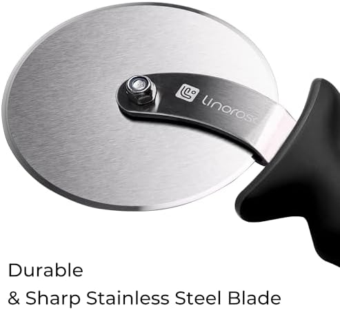 Linoroso Pizza Cutter Wheel, Durable Stainless Steel 4-Inch Pizza Wheel Cutter with Comfortable Safety Handle, Pizza Slicer Wheel for Cutting Through Pizza, Crust, Pie, Brownie, Flatbread, Black