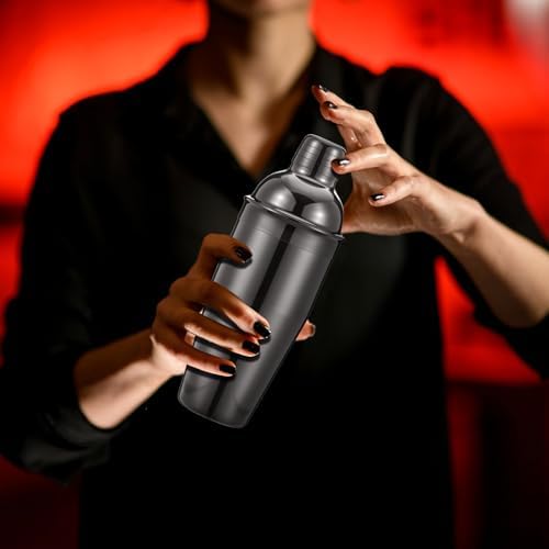 Nitial 6 Pcs Bar Cocktail Shaker Stainless Steel, Black, 25 oz