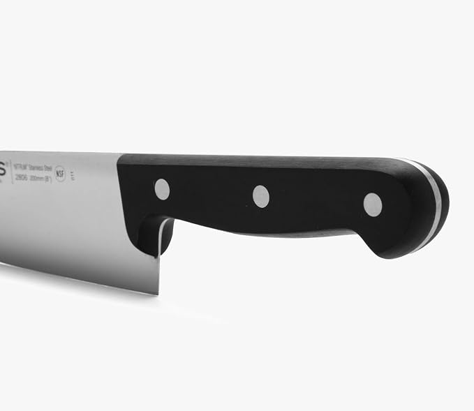 Arcos Chef Knife 8 Inch Stainless Steel. Cooking Knife to Cut Meat, Fish, Poultry, Fruit and Vegetables. Ergonomic Polyoxymethylene Handle and 200mm Blade. Series Universal. Color Black
