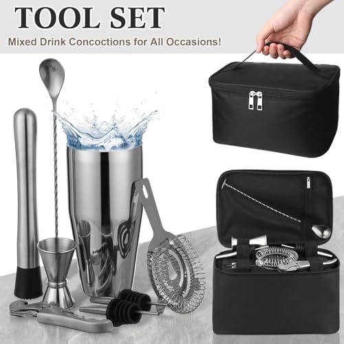 9 Pcs Travel Bartending Kit 25oz Cocktail Shaker Set with Bag