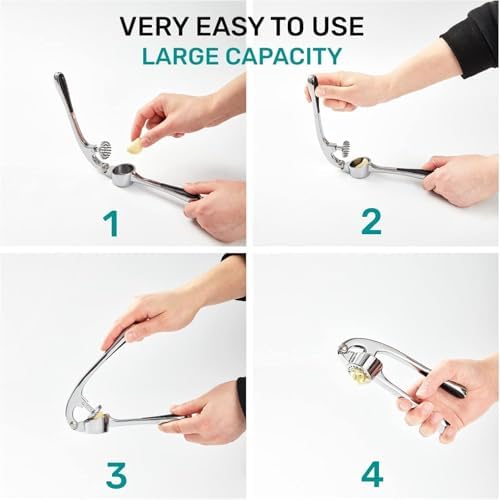 Professional Garlic Mincer Tool - Easy-Squeeze, Easy-Clean with Soft, Ergonomic Handle - Silicone Garlic Peeler & Brush