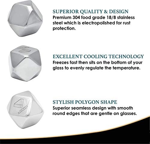 Stainless Steel Rhombus Shaped Whiskey Stones Set Reusable Chilling Rocks Ice Stones Gift for Whiskey Lovers