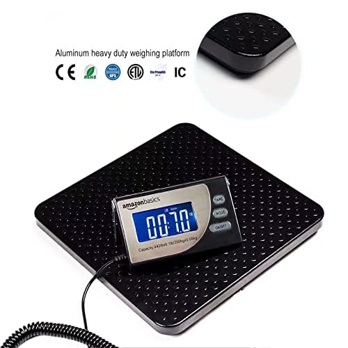 Amazon Basics Digital Shipping Postal Scale with Tare Function, Heavy Duty Weighing Platform, 660 lb Capacity, 1 Ounce Readability, Portable, Black