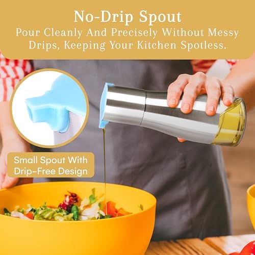 2LB Depot Oil and Vinegar Dispenser Set - Brushed Steel & Glass Containers with Anti-Drip Spout Lid - Easy-Clean - Olive Oil Dispenser Bottle - Minimalist Kitchen Accessory - 7.1"H x 2.7"L x 2.7"W