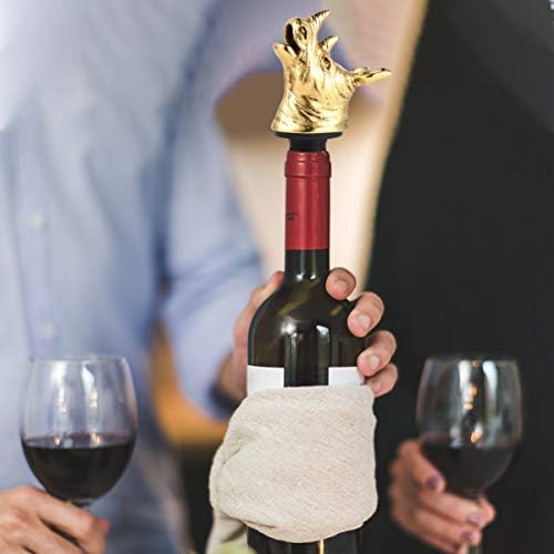 Rhino Head Wine Pourer with Bottle Stopper, Zinc Alloy, Golden