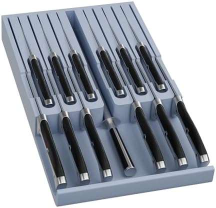 Domax Knife Drawer Organizer Insert Bamboo for 12 Knives, Gray