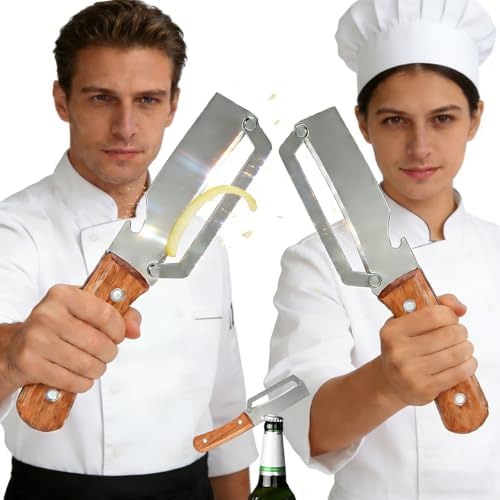 Multi-functional Vegetable Peeler for Kitchen, Premium-Grade Fruit & Vegetable Peeler, Wooden Handle Design with Bottle Opener, Ergonomic Handle, Suitable for Fruits, Sugar Cane, Pumpkin (2Pcs)