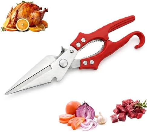 Heavy Duty Stainless Steel Kitchen Scissors-All Purpose Heavy Duty Poultry Shears for Meat,Chicken Bones and Turkey,Dishwasher Safe Sharp Japanese Cooking Shears, Gifts for Women(Red)