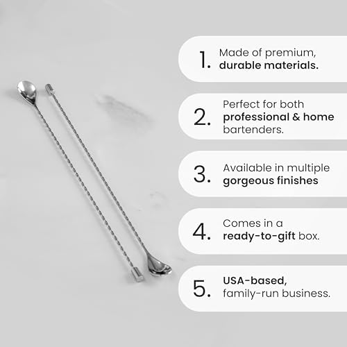A Bar Above Extra Long Bar Spoon Set of 2, Spiral Handle, Silver, 17 inch