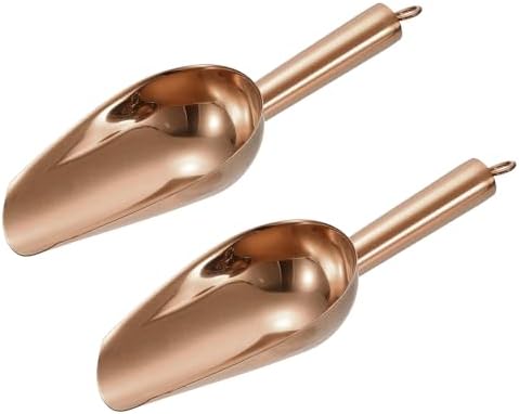 uxcell 2pcs Metal Ice Scoop, 8.3 inch Stainless Steel Ice Scooper for Kitchen Party Bar Wedding Use, Rose Gold