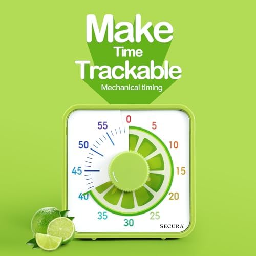 Secura 7.5-Inch Fruit Visual Timer for Kids, 60-Minute Countdown Timer for Classroom or Kitchen, Durable Mechanical Timer Clock with Magnetic Backing (Lemon)