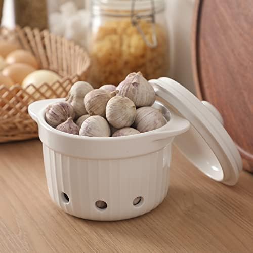 Ceramic Garlic Keeper with Lid (White)