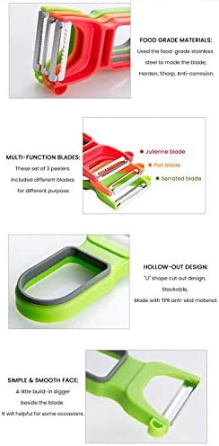 Colorful 3in1 Fruit & Vegetable Peeler Set Hollow-out Design Food Grade Plastic - Plane, Julienne, Serrated