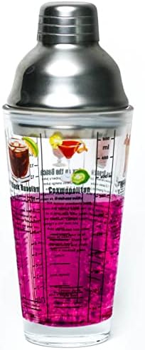 14 oz Recipe Glass Cocktail Shaker With Strainer Top - Includes 6 Cocktail Drink Recipes (Vodka Theme)