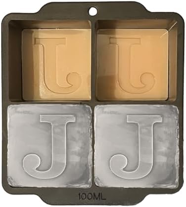 Monogrammed Ice Cubes Mold with Lid, 2 inch Whiskey Ice Cube Tray, Personalized Initials Silicone Cocktail Ice Cube Mold, Wedding Monogram, Thank You Gift, Gifts for Dad (Letter J)