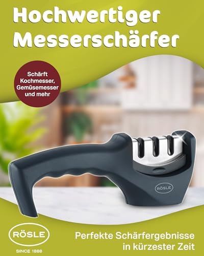 Rösle Knife Sharpener with 3 levels and Ergonomic Slip-Resistant Grip