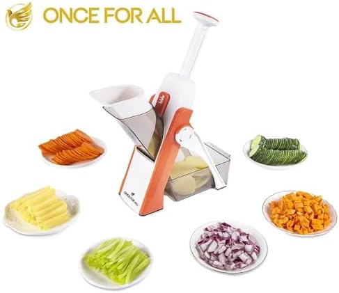 Safe Mandoline Slicer 5 in 1 Vegetable Chopper Food Potato Cutter, Strips Julienne Dicer Adjustable Thickness 0.1-8 mm Kitchen Chopping Artifact Fast Meal Prep Orange