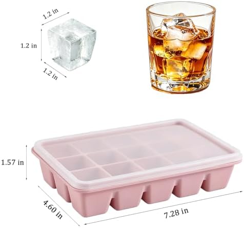 Silicone Ice Cube Tray 4 Pack with Lid, BPA Free Easy Release Stackable Ice Molds, Ice Trays for Freezer, Perfect for Whiskey, Cocktails & Baby Food