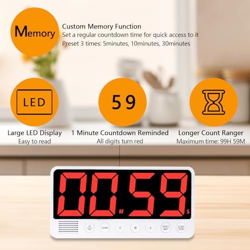 Digital Kitchen Timer, 7.1In Extra Large LED Display Countdown Timer