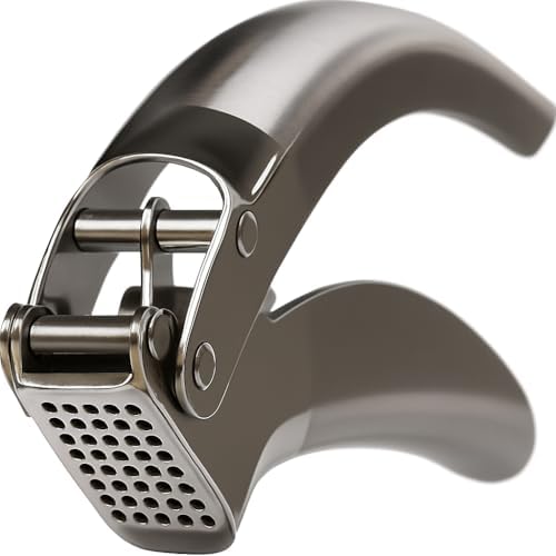 Heavy Duty Garlic Press, No Peeling Needed, Stainless Steel Professional Garlic Mincer & Crusher, Dual Lever-Assisted Design with Large Capacity Chamber for Effortless Garlic Crushing.