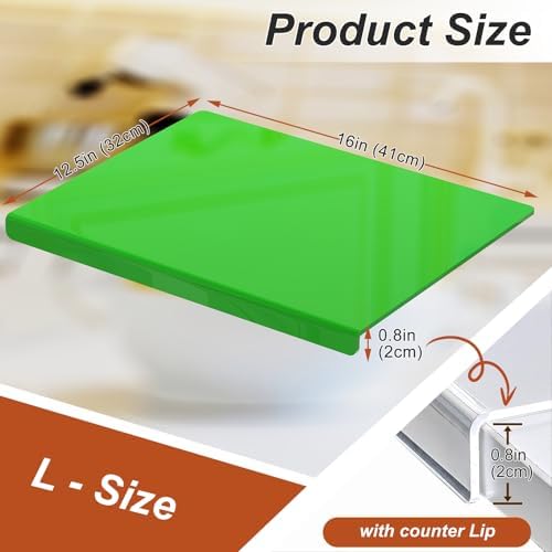 JJL Acrylic Cutting Board with Counter Lip, Anti-Slip, 16 x 12.5 Inches, Green, Perfect for Cutting Bread, Meat, and Vegetables, Ideal Choice for Kitchen Countertop Décor