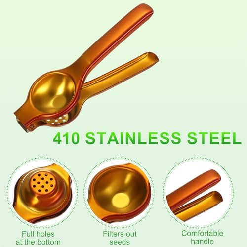 uxcell Metal Lemon Squeezer, Stainless Steel Citrus Fruit Juicer Handheld Lemon Juicer Squeezer Manual Press Professional Hand Kitchen Tool for Lemon Citrus Juicing, Brown