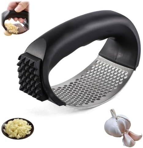 2024 Upgraded Garlic Press - Stainless Steel Rocker, Cool Kitchen Gadget, Mini Garlic Chopper - Black