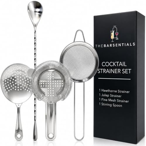 Cocktail Strainer Set Stainless Steel Bar Tools with Stirring Spoon - Hawthorne, Julep, & Fine-Mesh Sifter for Drinks