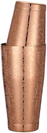 Stainless Steel Boston Shaker with Etched Pattern Weighted Shaking Tin Set (Spirit Copper Plated)
