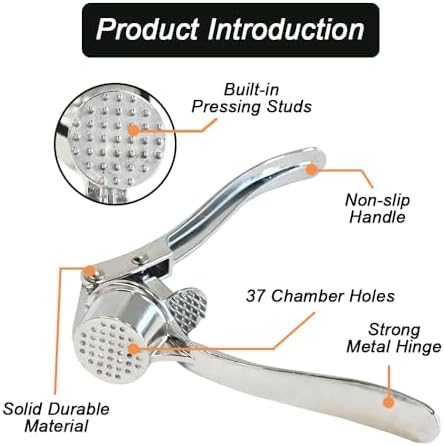 Armo® Stainless Steel Garlic Press Mincer Crusher Tool Professional Garlic Press Garlic Chopper Metal Garlic Crusher