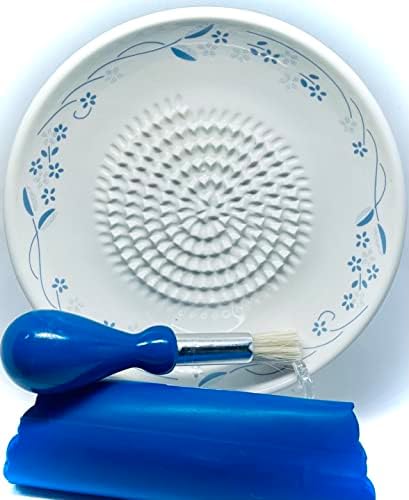 BonCera, Premium Ceramic Garlic Grater Plate Set - Flower Line on White
