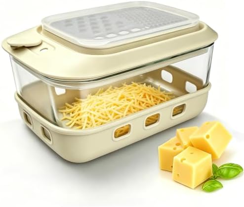 Glass Cheese Grater with Container, 46OZ Airtight Cheese Grater Bowl with Lid, Non-Slip Silicone Base, BPA-Free, Dishwasher & Freezer Safe for Cheese, Butter and Chocolate