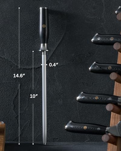 KYOKU 10 in. Honing Steel, Shogun Series Honing Rod with G10 Fiberglass Handle & Metal Hand Guard, Full Tang Knife Sharpener Rod, Sharpening Steel Knife Sharpener for Rolled Knife Edges with Gift Box