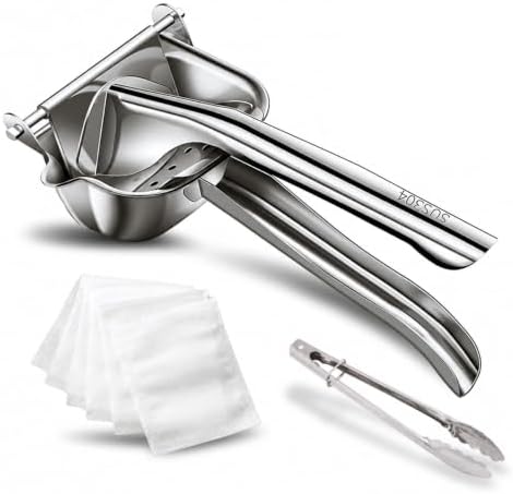 Manual Juicer Set - 304 Stainless Steel - With 10 Filter Bags & Food Tongs
