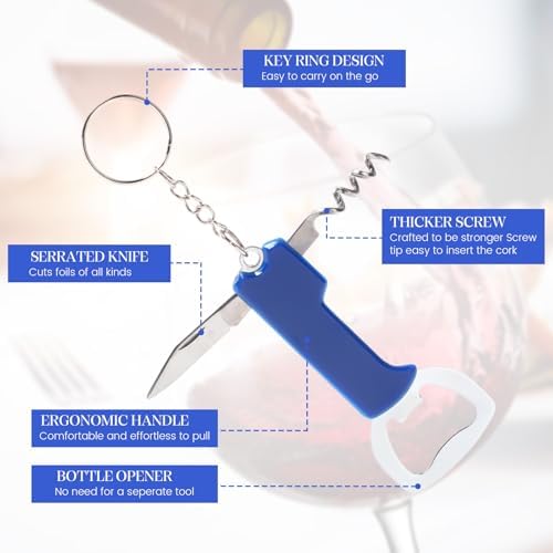 Ziliny 24 Pcs Wine Bottle Opener Keychains Bulk Corkscrew, Blue
