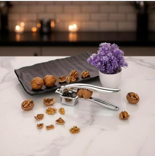 4-in-1 Stainless Steel Finish Garlic Press, Crusher, Mincer, Nut Cracker, Herb Plucker, Bottle Opener, Zinc Alloy Kitchen Tool
