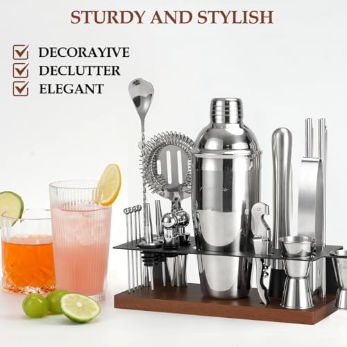 23-Piece Cocktail Shaker Set with Stand, 304 SS, Bartender Kit Gift
