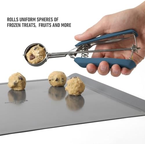 Calphalon Cookie Scoop, Stainless Steel Trigger Scoop for Cookie Dough, Ice Cream & Batter, Portion Control Kitchen Scoop with Release Mechanism, Navy