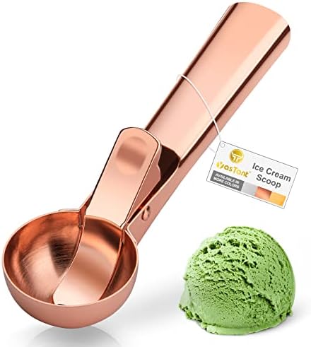 Premium Ice Cream Scoop with Trigger Ice Cream Scooper Stainless Steel, Heavy Duty Metal Icecream Scoop Spoon Dishwasher Safe, Perfect for Frozen Yogurt, Gelatos, Sundaes, Medium Rose Gold