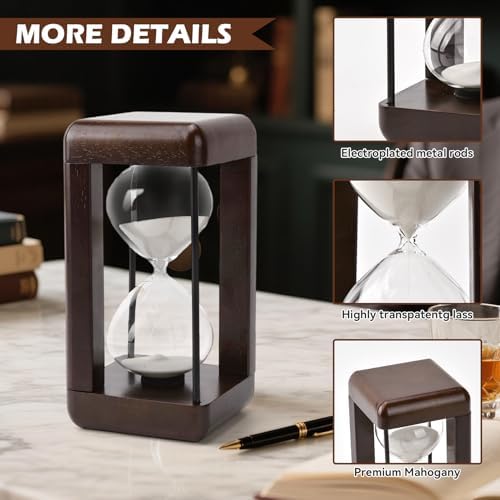 Hourglass Timer 60 Minute,Large Premium Walnut Sand Timer,Decor for Home, Desk,Office, Wedding Decor (White)