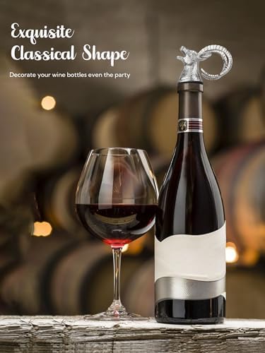 Ram Head Wine Pourer, Animal Wine Bottle Stopper and Liquor Pour Spout, Goat Antelope Wine Aerator with Silicone Rubber Fit, Metal Barware Gift for Wine Lovers, Fits Most Standard Bottles