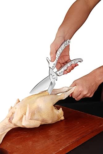 Jasni Heavy Duty Kitchen Shears, Spring Loaded Poultry Shears Stainless Steel Chef Scissors for Bone, Chicken, Poultry, Fish, Food, Meat,Spring-loaded Full Steel Handle